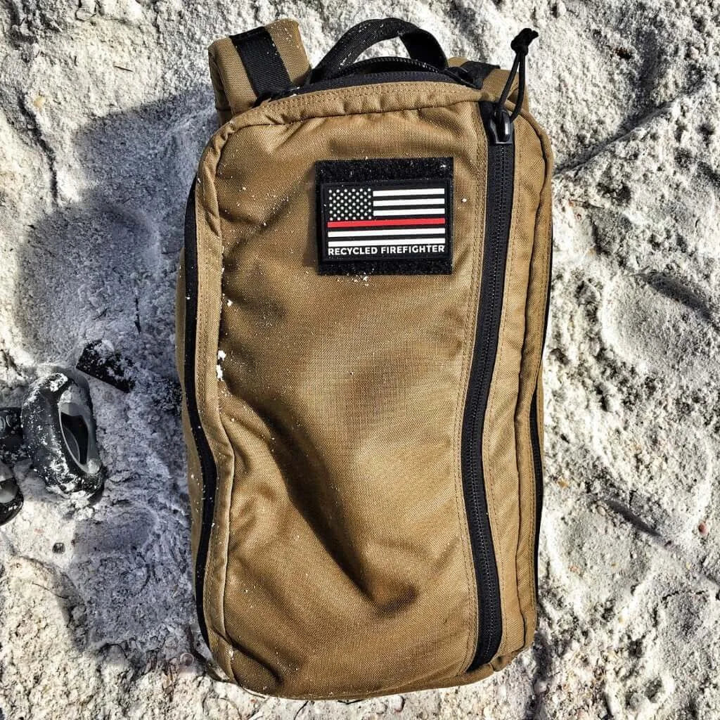 Compact 12 Hour Backpack in 12 hr coyote molle by Recycled Firefighter. 18-liter capacity perfect for quick daily operations.