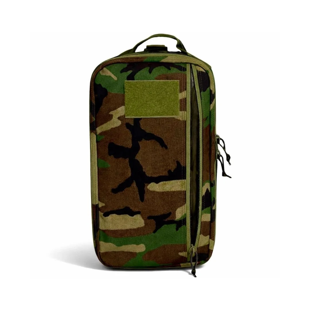 The 12 hr woodland olive drab 12 Hour Backpack from Recycled Firefighter. Efficient organization in compact form for daily use.