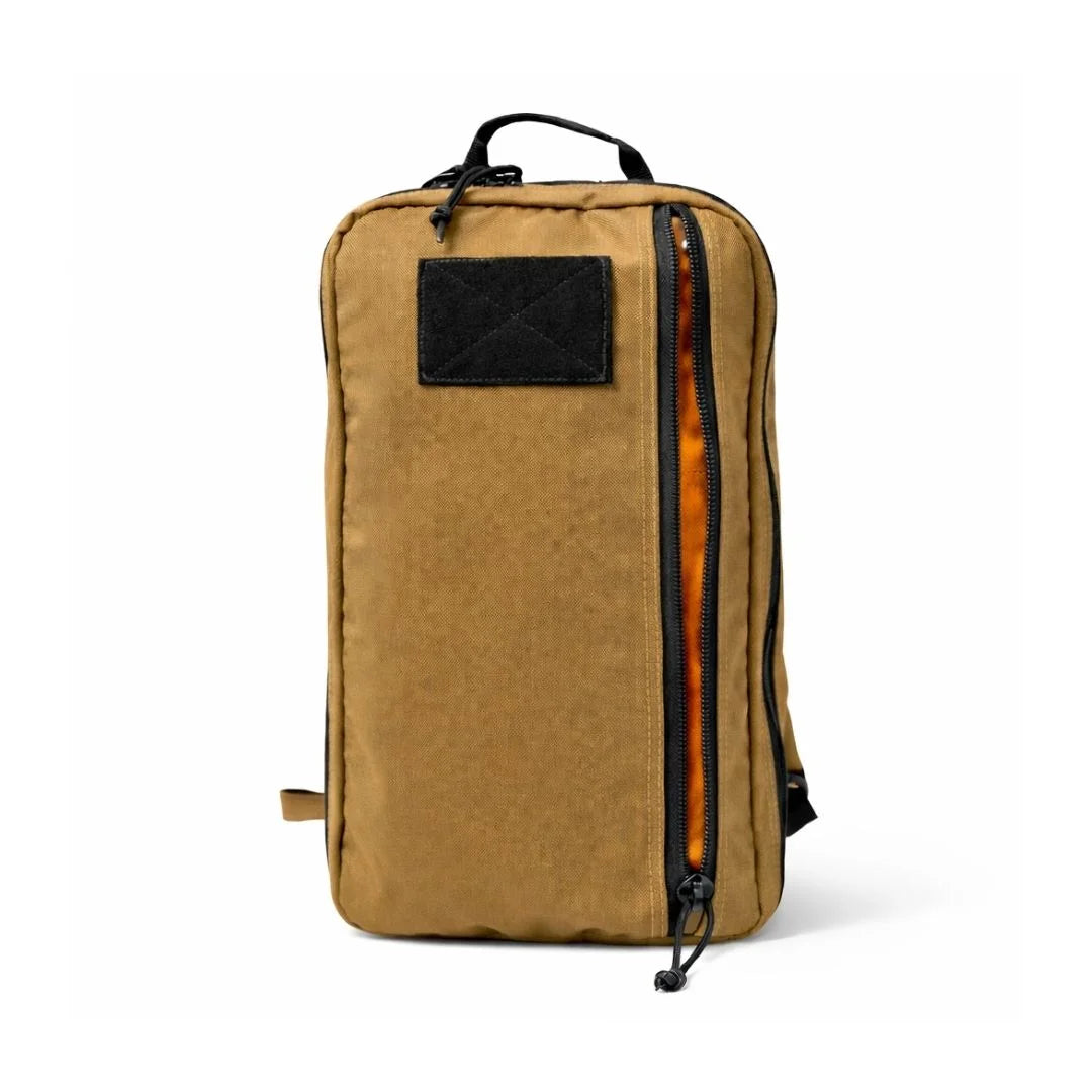 The Recycled Firefighter 12 Hour Plus Backpack in Coyote Brown is a rugged, 24-liter tactical EDC pack featuring dual clamshell compartments and durable 1000D Cordura construction.