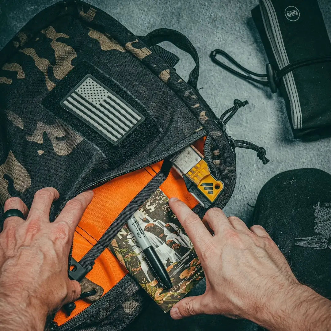 The 24 Hour Backpack 500D in MCAMBLK from Recycled Firefighter. Professional-grade quality for everyday tactical use and operations.