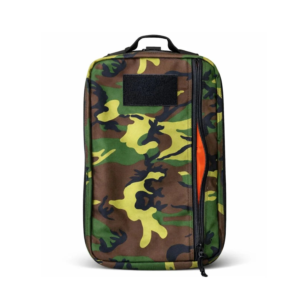 The woodland black 24 Hour Backpack from Recycled Firefighter. Ergonomic design distributes load while providing quick gear access.