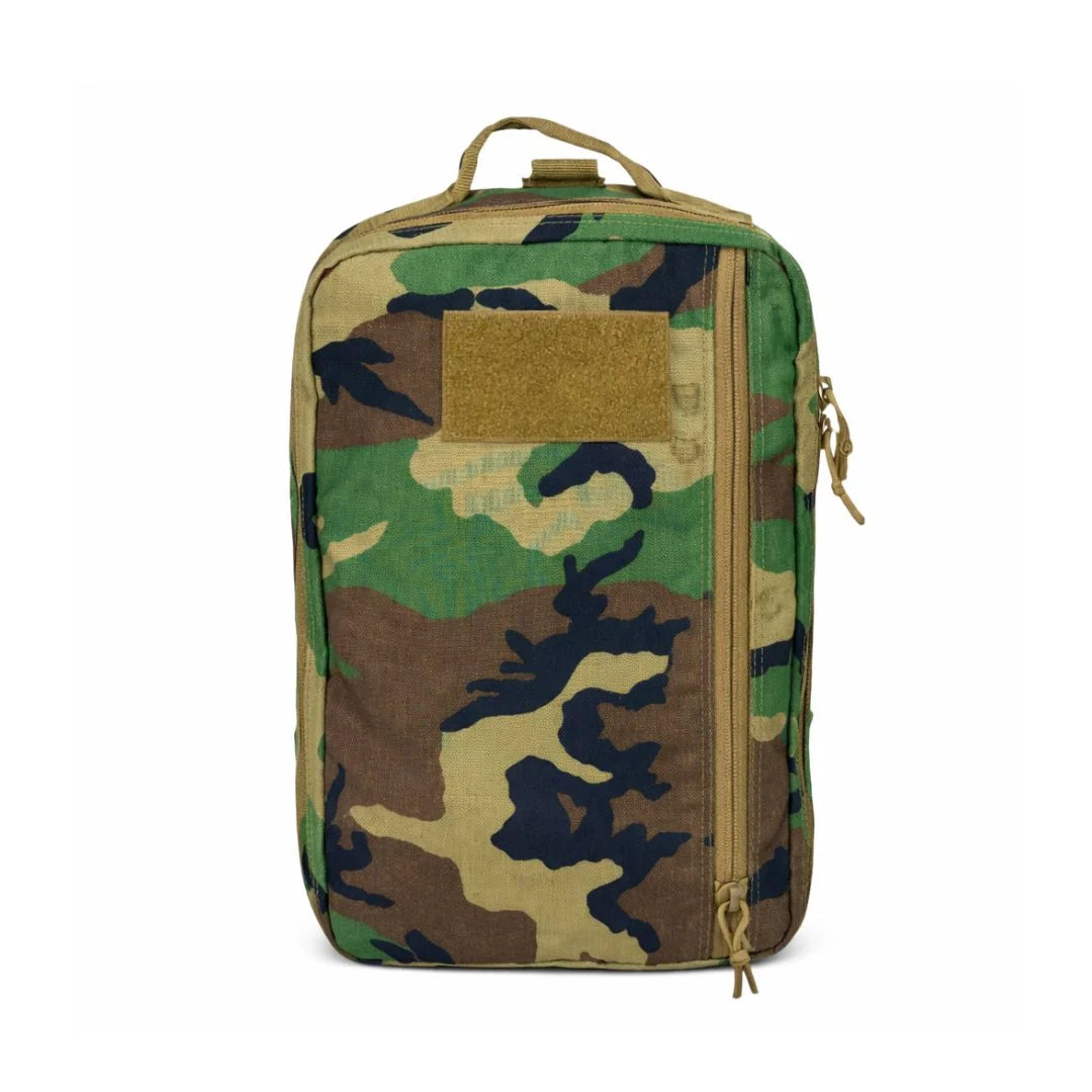 Recycled Firefighter's woodland coyote 24 Hour Backpack. Padded laptop sleeve and gear compartments organize tactical essentials.