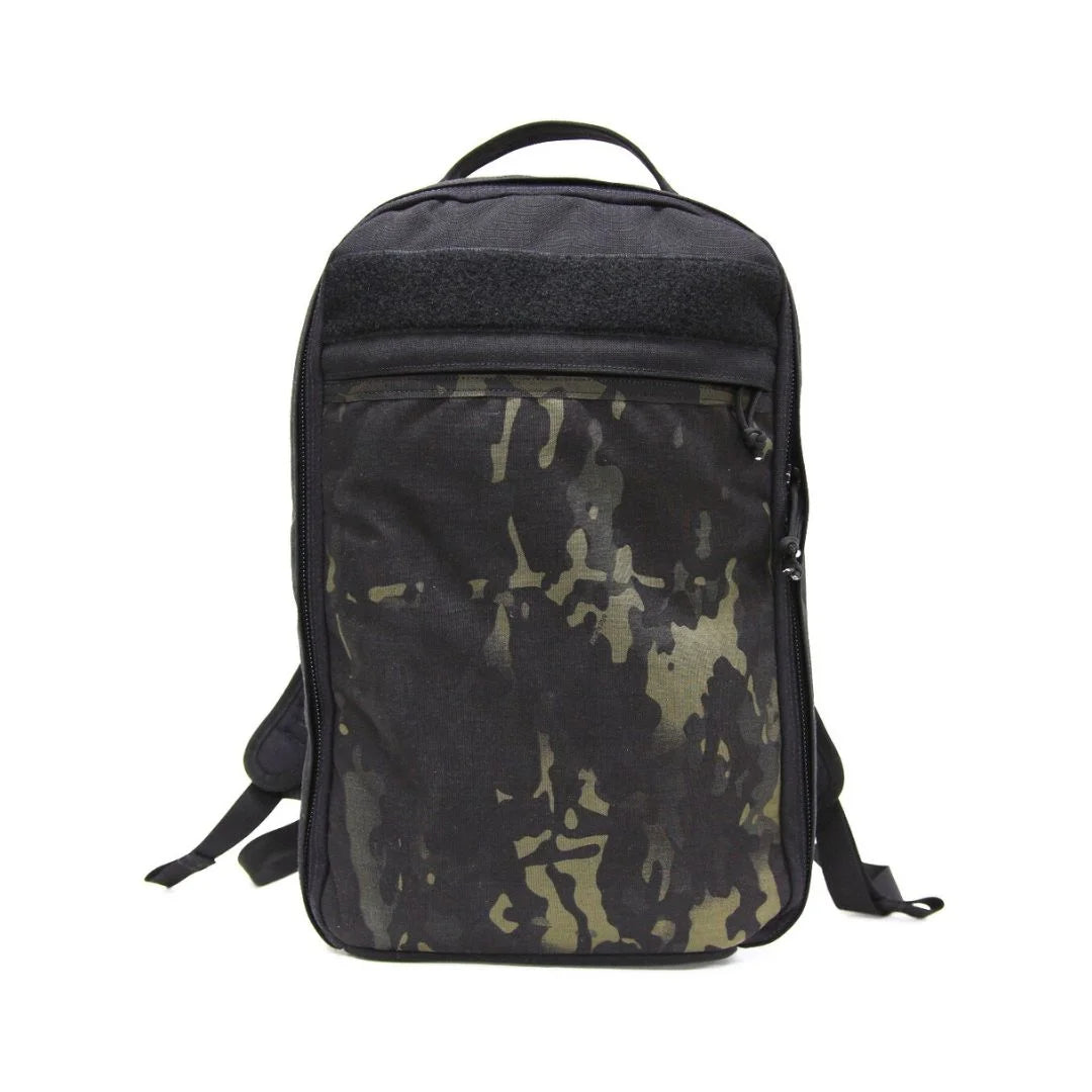 The Chief tactical backpack from Recycled Firefighter in stealthy MultiCam Black 1000D Cordura nylon.