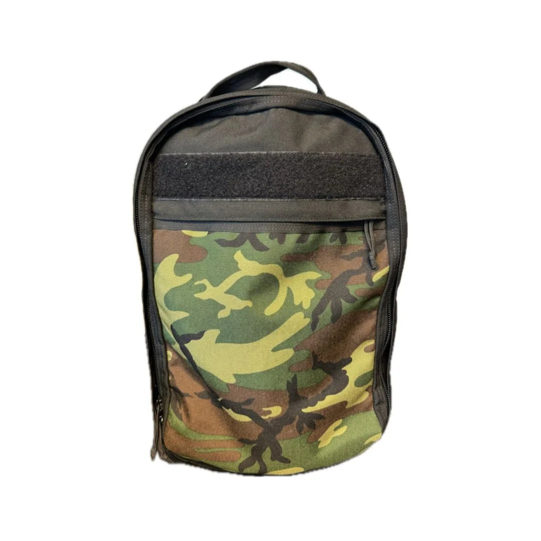 Recycled Firefighter The Chief tactical backpack in a classic military-style Woodland Camo Cordura.