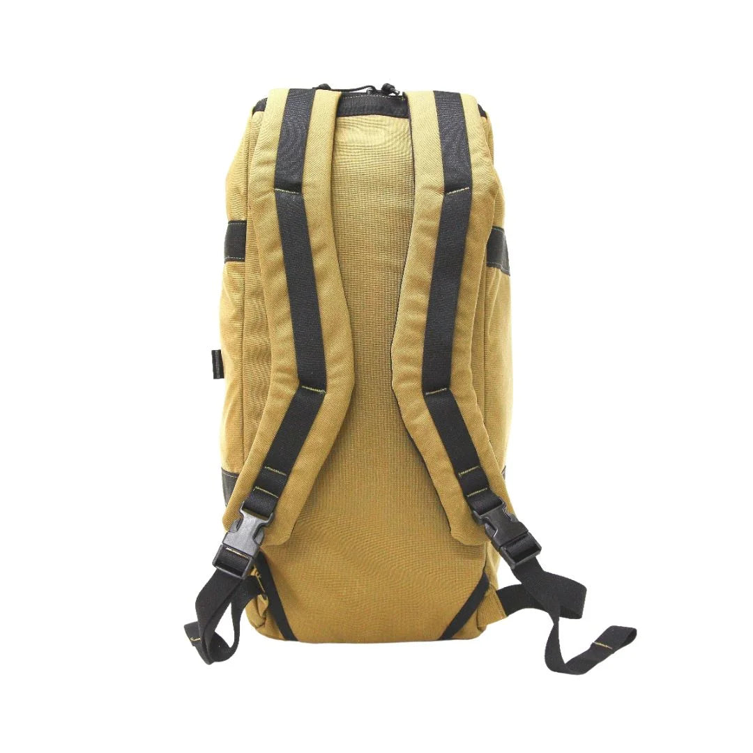 The Recycled Firefighter 72 Hour Duffle Backpack in coyote tan with black accents provides a rugged, desert-style look.