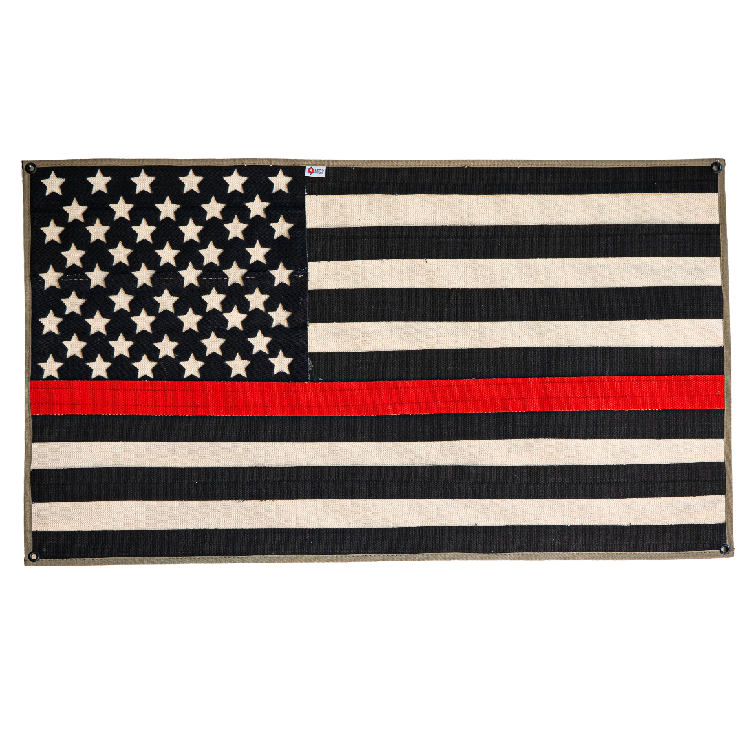 American Flag - Fire Hose - Thin Red Line with white background Recycled Firefighter