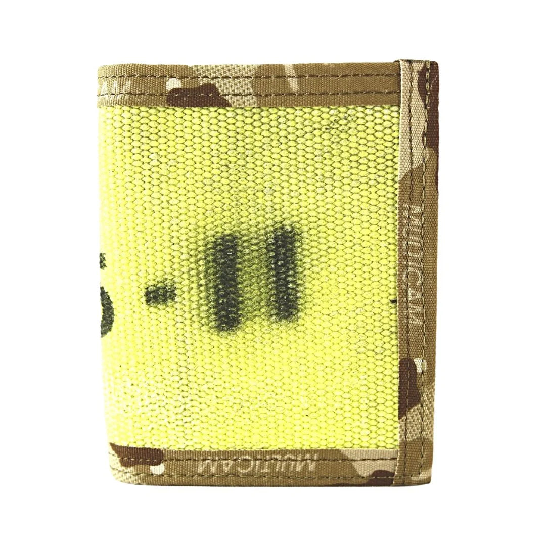 Recycled Firefighter's Captain Wallet Firehose in Vintage Yellow Arid - Multicam Interior. Built tough for demanding professional and tactical applications.