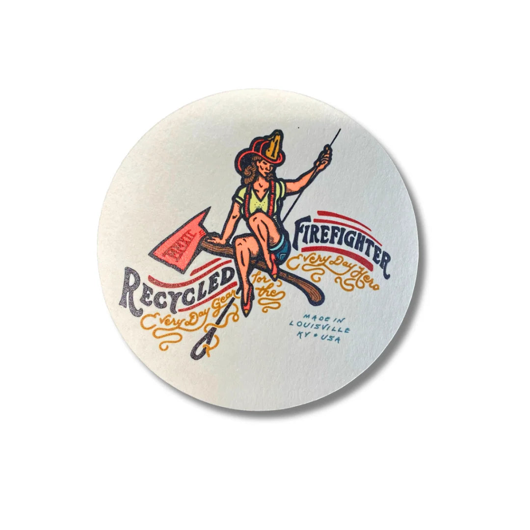 Coaster from Recycled Firefighter featuring coaster girl. Durable gear designed for first responders and tactical professionals.