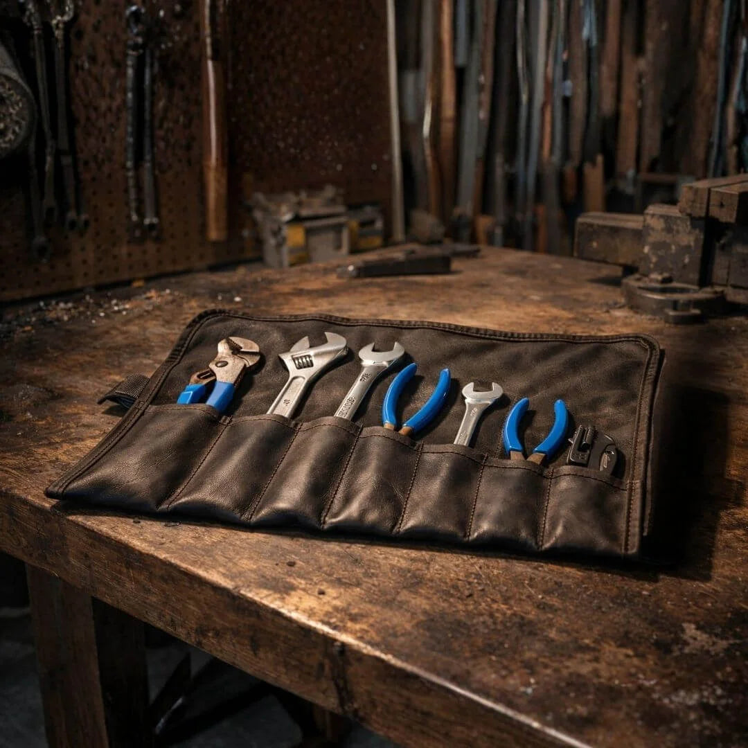 leather black black Combat Leather Tool Roll by Recycled Firefighter. Quality tactical gear celebrating first responder heritage.