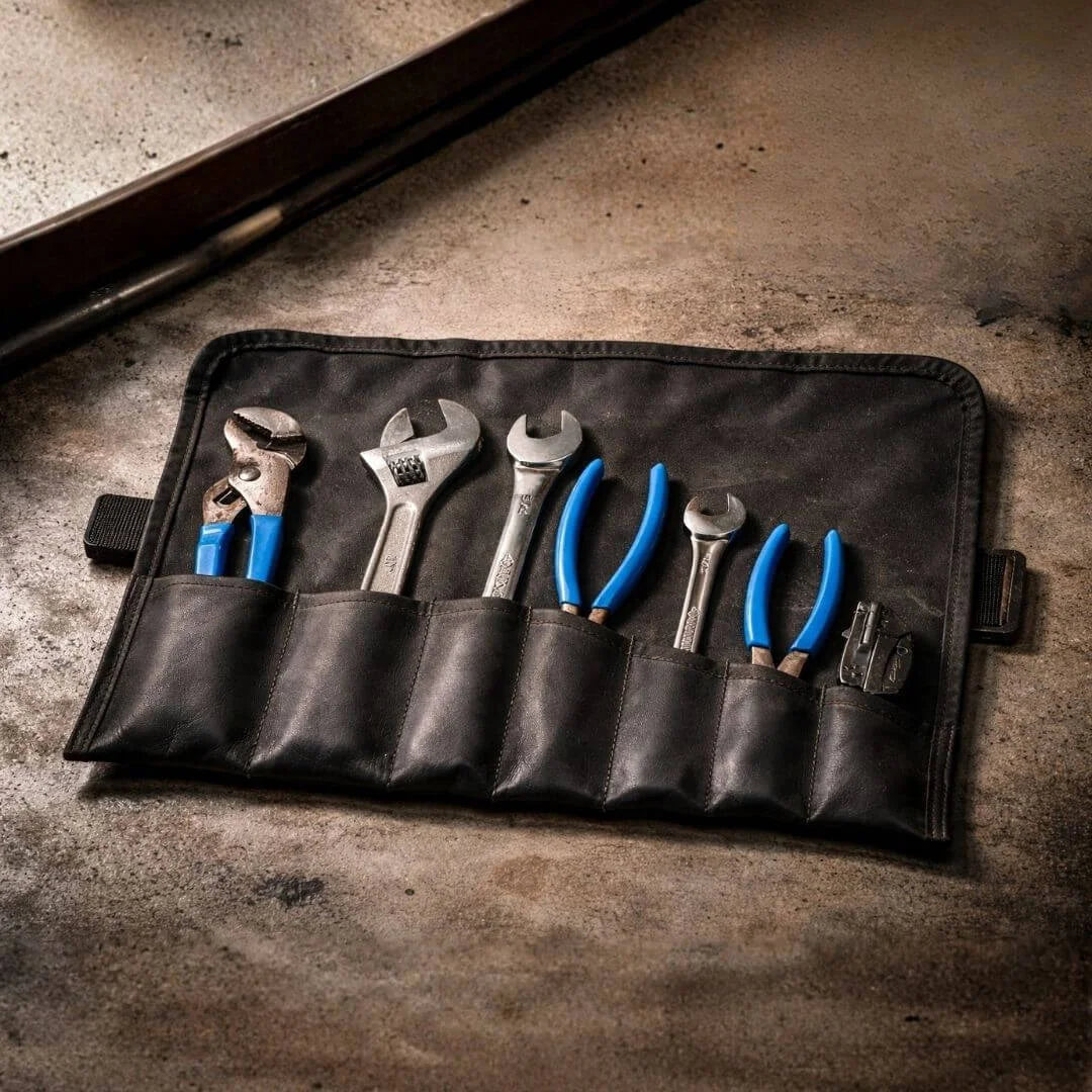 leather black black Combat Leather Tool Roll by Recycled Firefighter. Quality tactical gear celebrating first responder heritage.