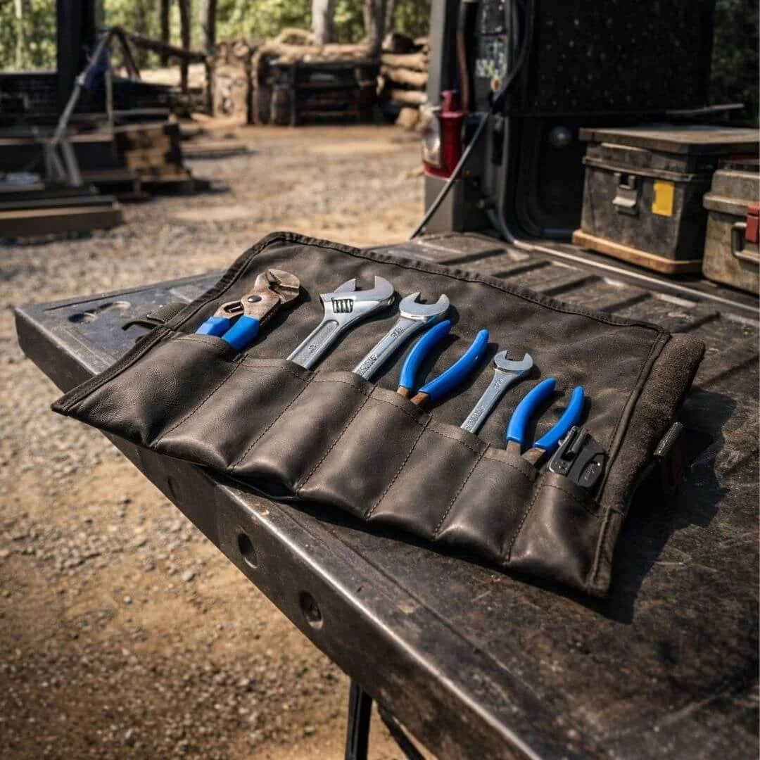 leather black black Combat Leather Tool Roll by Recycled Firefighter. Quality tactical gear celebrating first responder heritage.