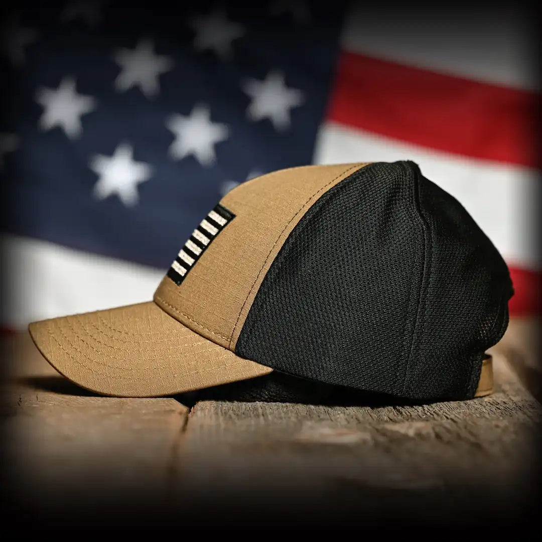 Coyote Brown Ripstop & Black Mesh American Flag Hat
