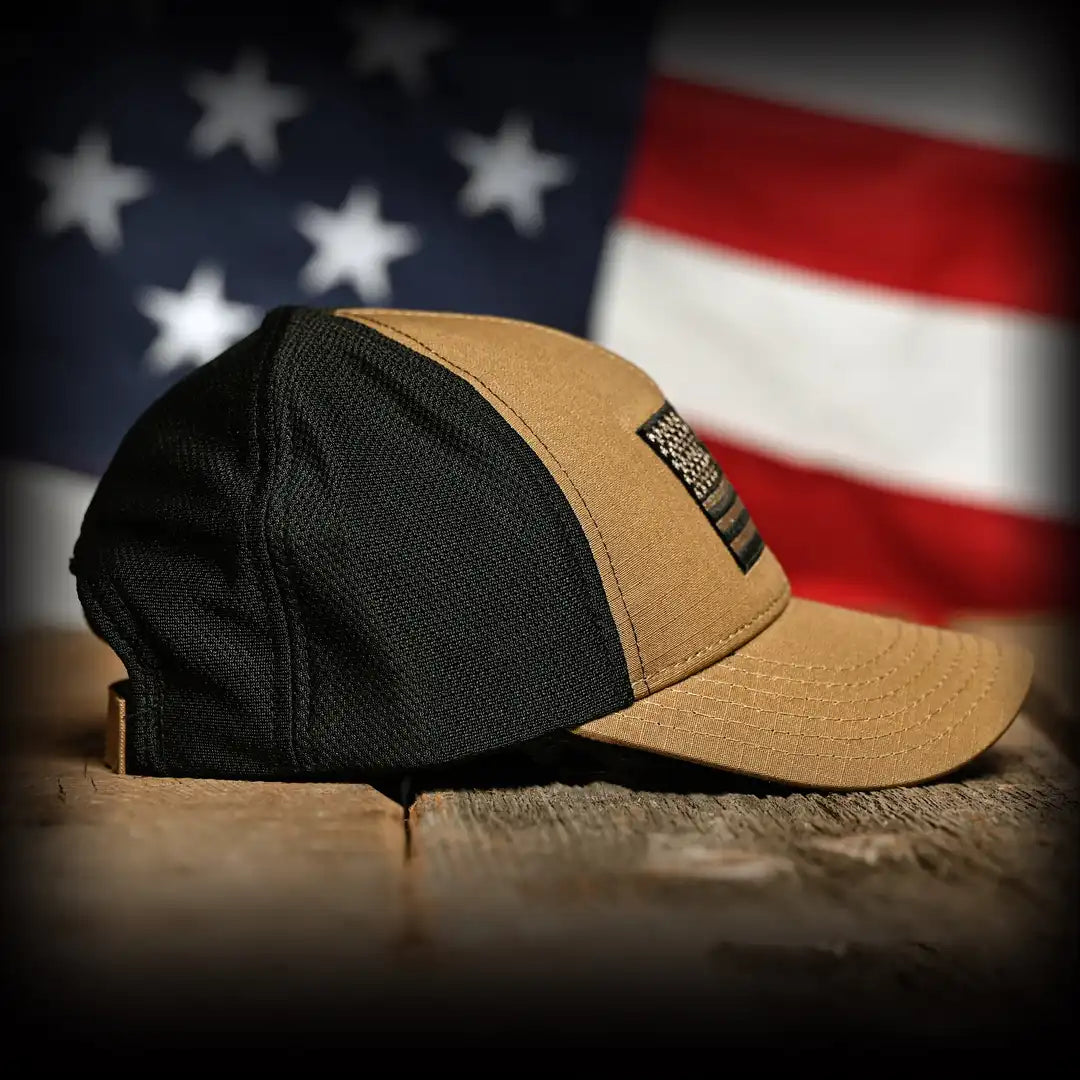 Coyote Brown Ripstop & Black Mesh American Flag Hat