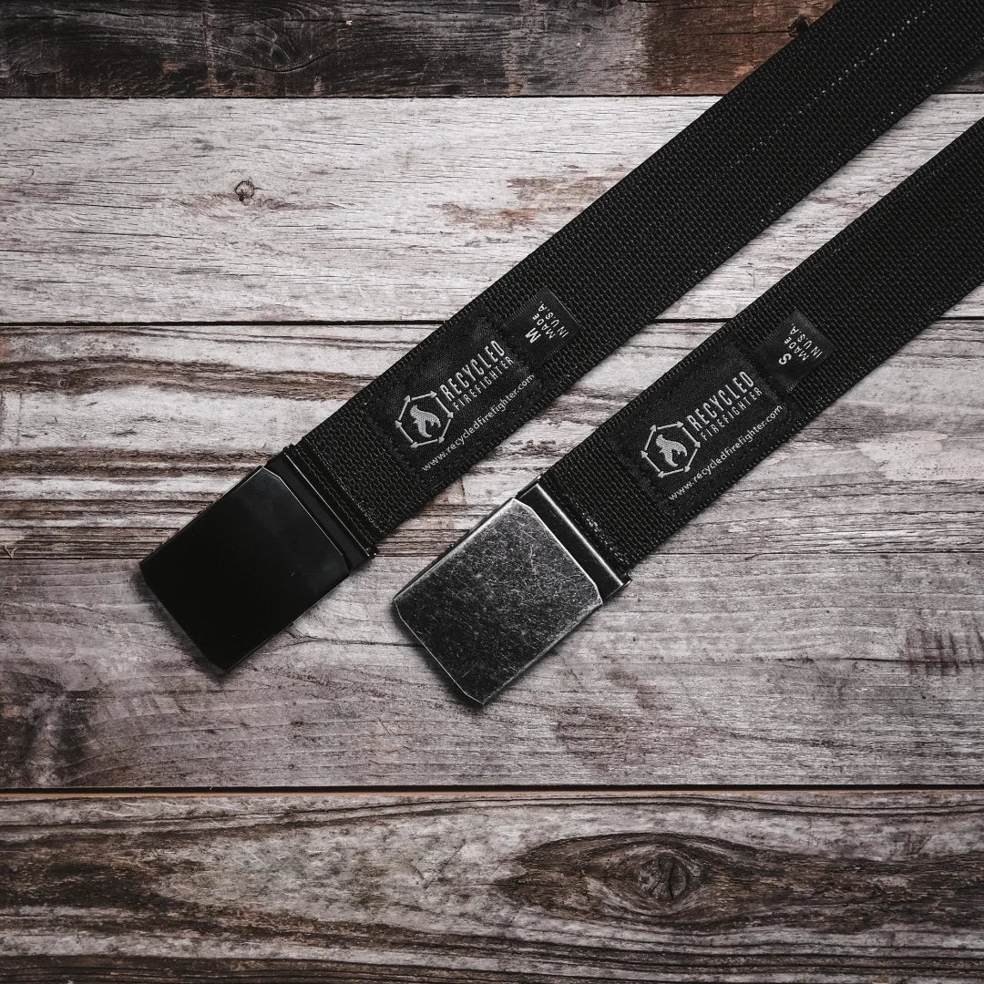 black Double Layer EDC Belt from Recycled Firefighter. Professional tactical construction for everyday operations.