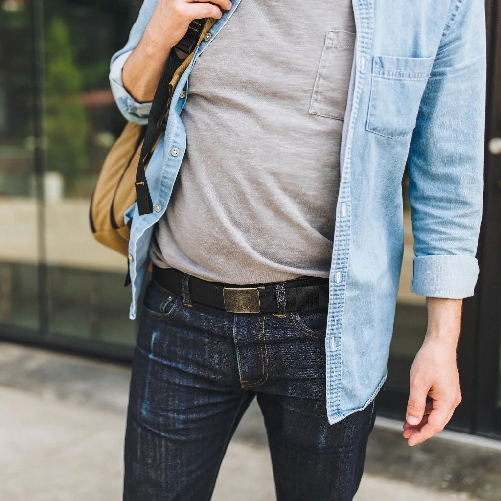 black Double Layer EDC Belt from Recycled Firefighter. Professional tactical construction for everyday operations.