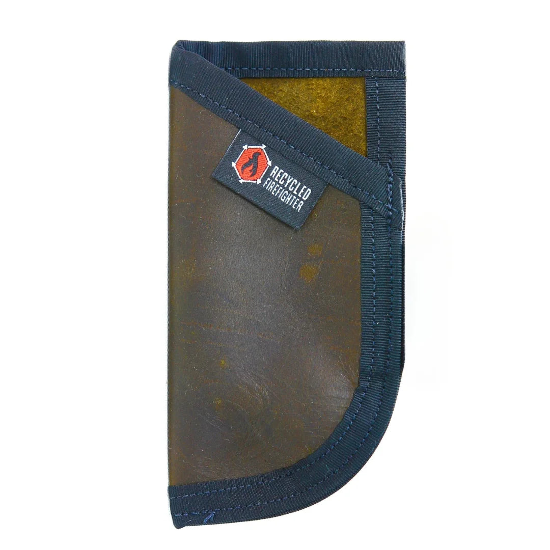 Recycled Firefighter EDC Pocket Caddy in left brown leather. Professional tactical design built for durability and daily use by first responders.