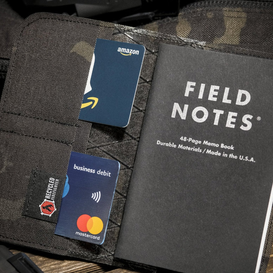 The Field Notes Wallet from Recycled Firefighter. Professional-grade quality for everyday tactical use and operations.
