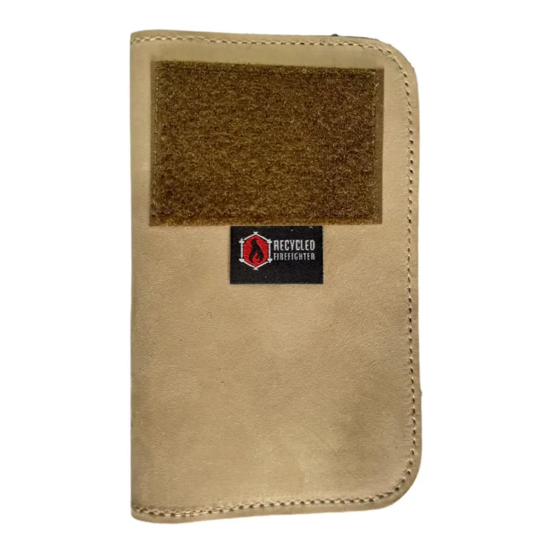The Field Notes Wallet in leather coyote from Recycled Firefighter. Professional-grade quality for everyday tactical use and operations.