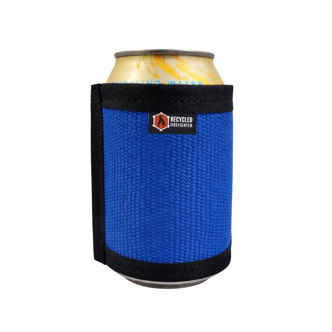 Blue Fire Hose Drink Sleeve by Recycled Firefighter. Classic color insulates beverages with authentic fire hose.