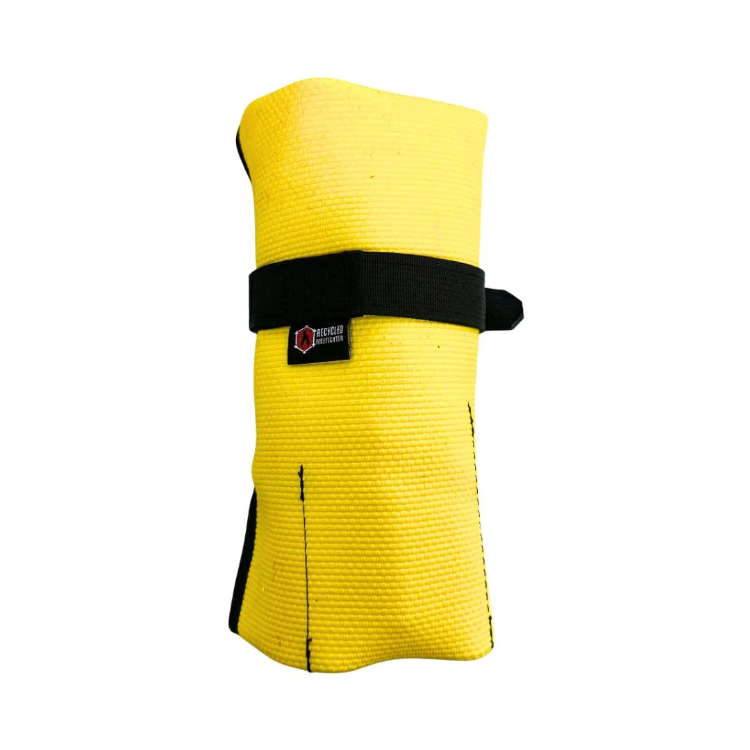 Yellow Fire Hose Tool Roll by Recycled Firefighter featuring durable repurposed fire hose material. This rugged tool organizer is handcrafted in the USA for secure everyday carry and vehicle gear storage.