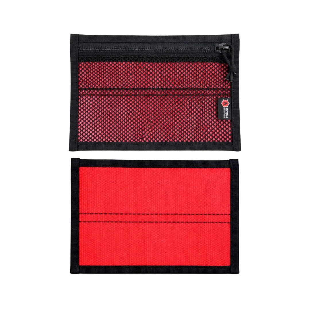 The red & black Flat EDC Pouch Firehose from Recycled Firefighter. Tactical quality meets professional design standards.