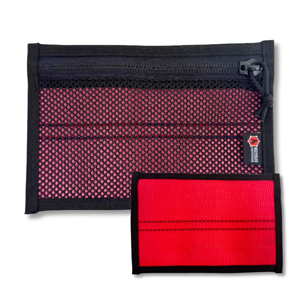 The red & black Flat EDC Pouch Firehose from Recycled Firefighter. Tactical quality meets professional design standards.