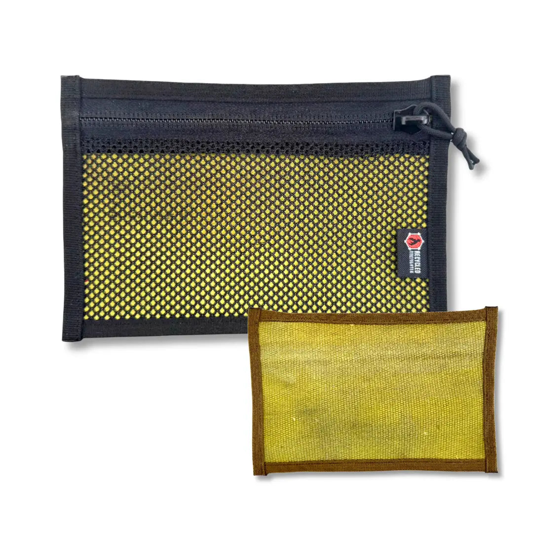 vintage yellow & black Flat EDC Pouch Firehose from Recycled Firefighter. Professional tactical construction for everyday operations.