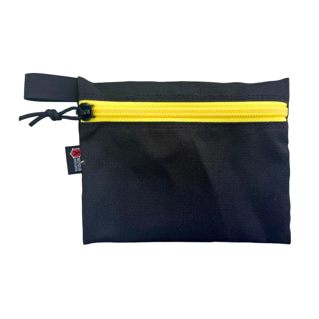 Recycled Firefighter's msa bunger gear - black & yellow Flat Zippered Gear Pouch Large. Quality tactical gear built for demanding professional use.
