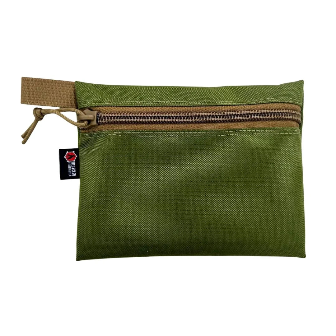 olive drab & coyote Flat Zippered Gear Pouch Large by Recycled Firefighter. Quality tactical gear celebrating first responder heritage.
