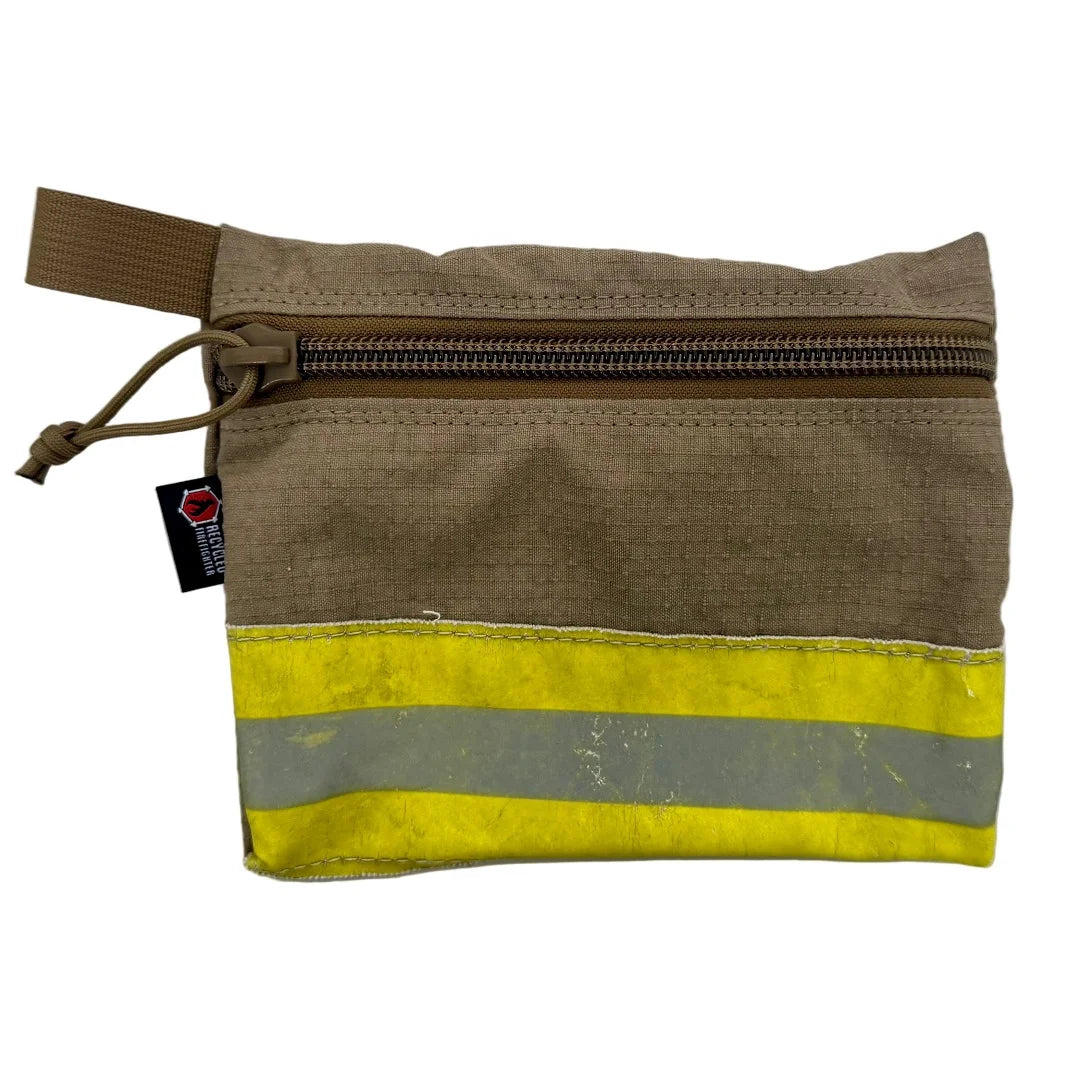 Flat Zippered Gear Pouch Large in vintage bunker gear - brown by Recycled Firefighter. Durable professional gear for tactical applications.
