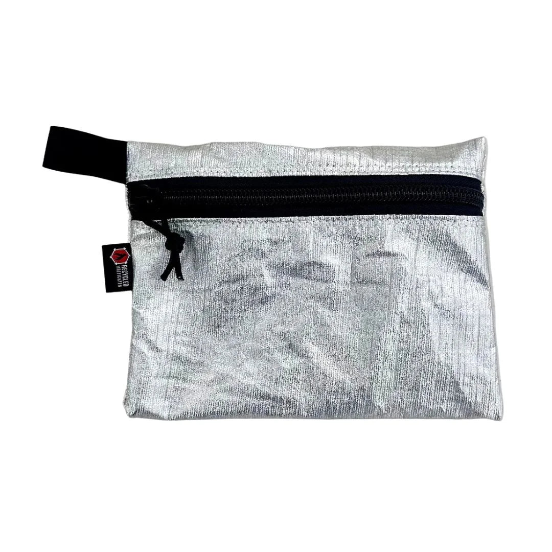 Recycled Firefighter Flat Zippered Gear Pouch Large in vintage bunker gear - silver. Professional tactical design built for durability and daily use by first responders.