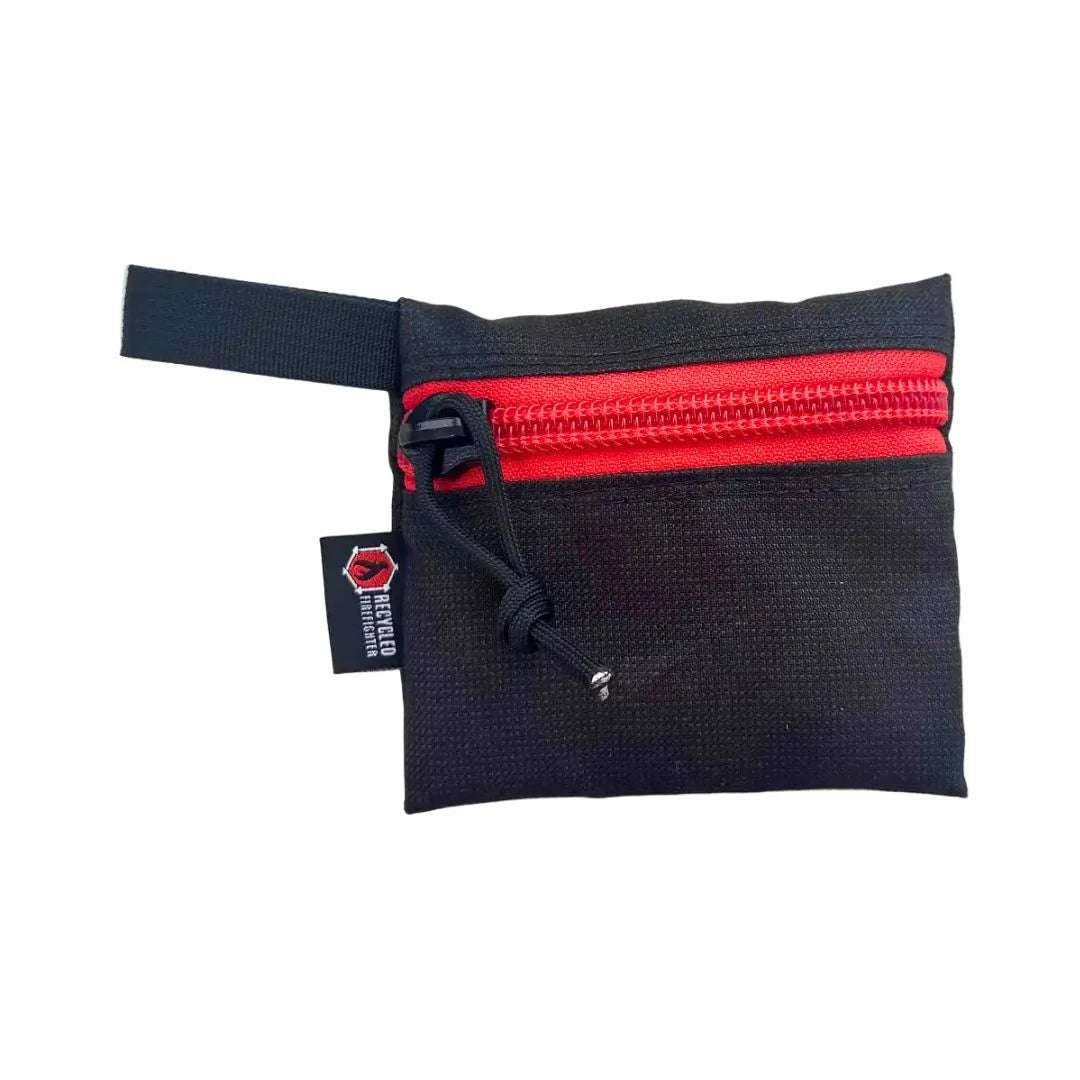 The Flat Zippered Gear Pouch Small in MSA Bunker Gear - Black and Red from Recycled Firefighter. Professional-grade quality for everyday tactical use and operations.