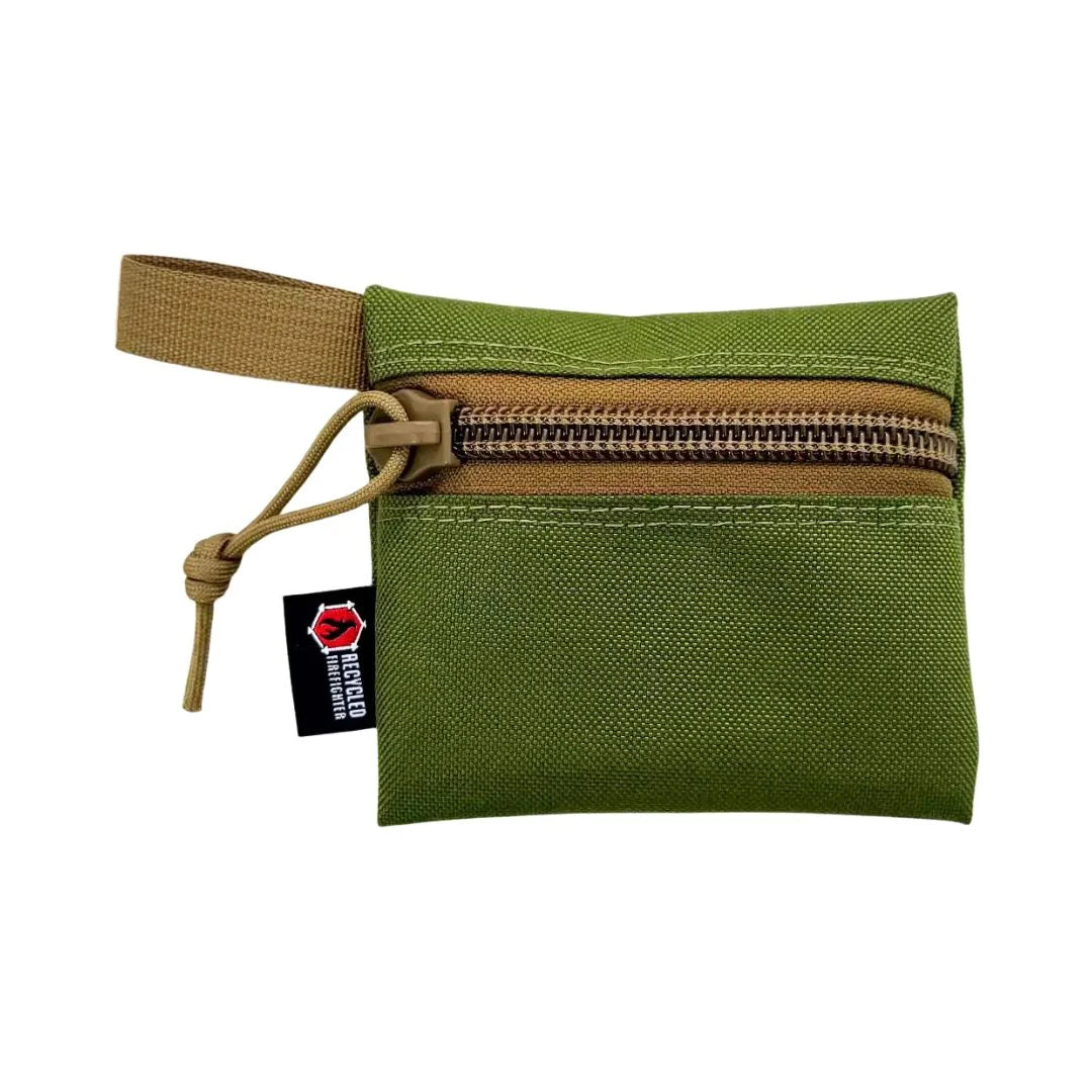 Professional Flat Zippered Gear Pouch Small featuring Olive Drab and Coyote by Recycled Firefighter. Honors first responder service with durability.