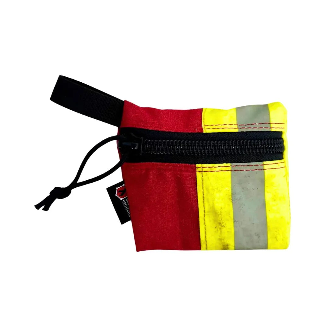 The Vintage Bunker Gear - Red edition Flat Zippered Gear Pouch Small from Recycled Firefighter. Tactical quality designed for demanding professionals.