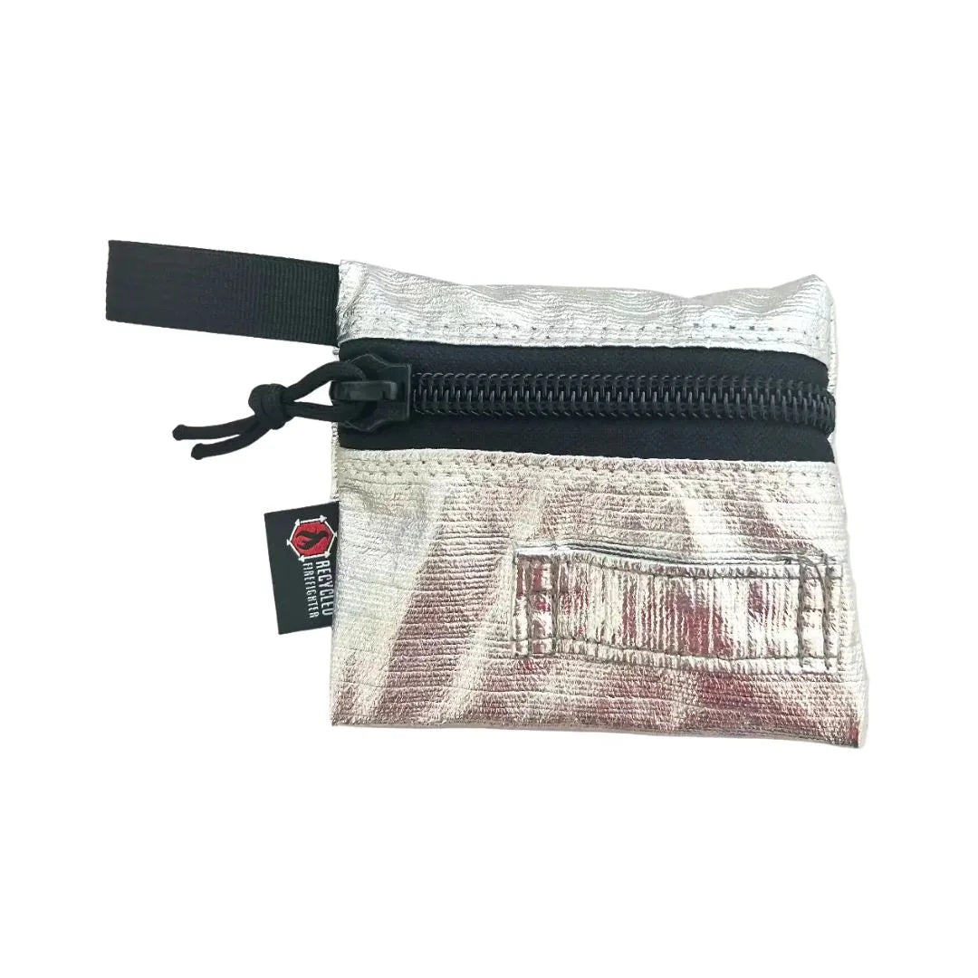 Professional Flat Zippered Gear Pouch Small in Vintage Bunker Gear - Silver by Recycled Firefighter. Tactical design honors first responder service with quality materials.