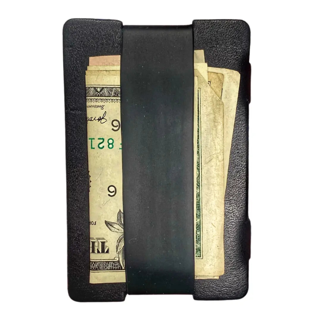 The Full Grain Leather Card Wallet in black from Recycled Firefighter. Professional-grade quality for everyday tactical use and operations.