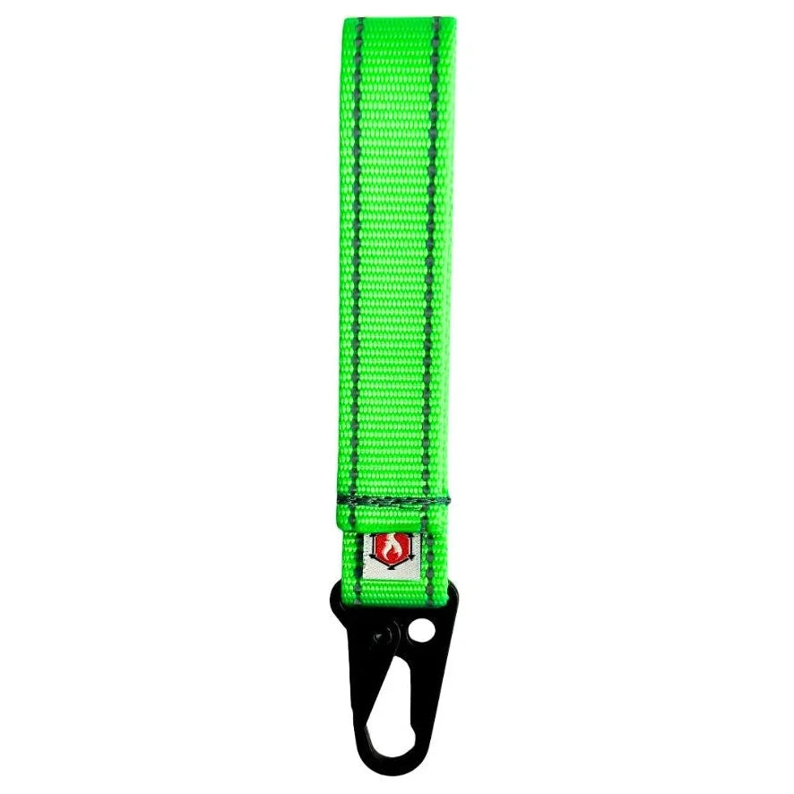 A bright Lime Green Grab & Go Loop by Recycled Firefighter makes it easy to quickly identify and retrieve your essentials in a pack.