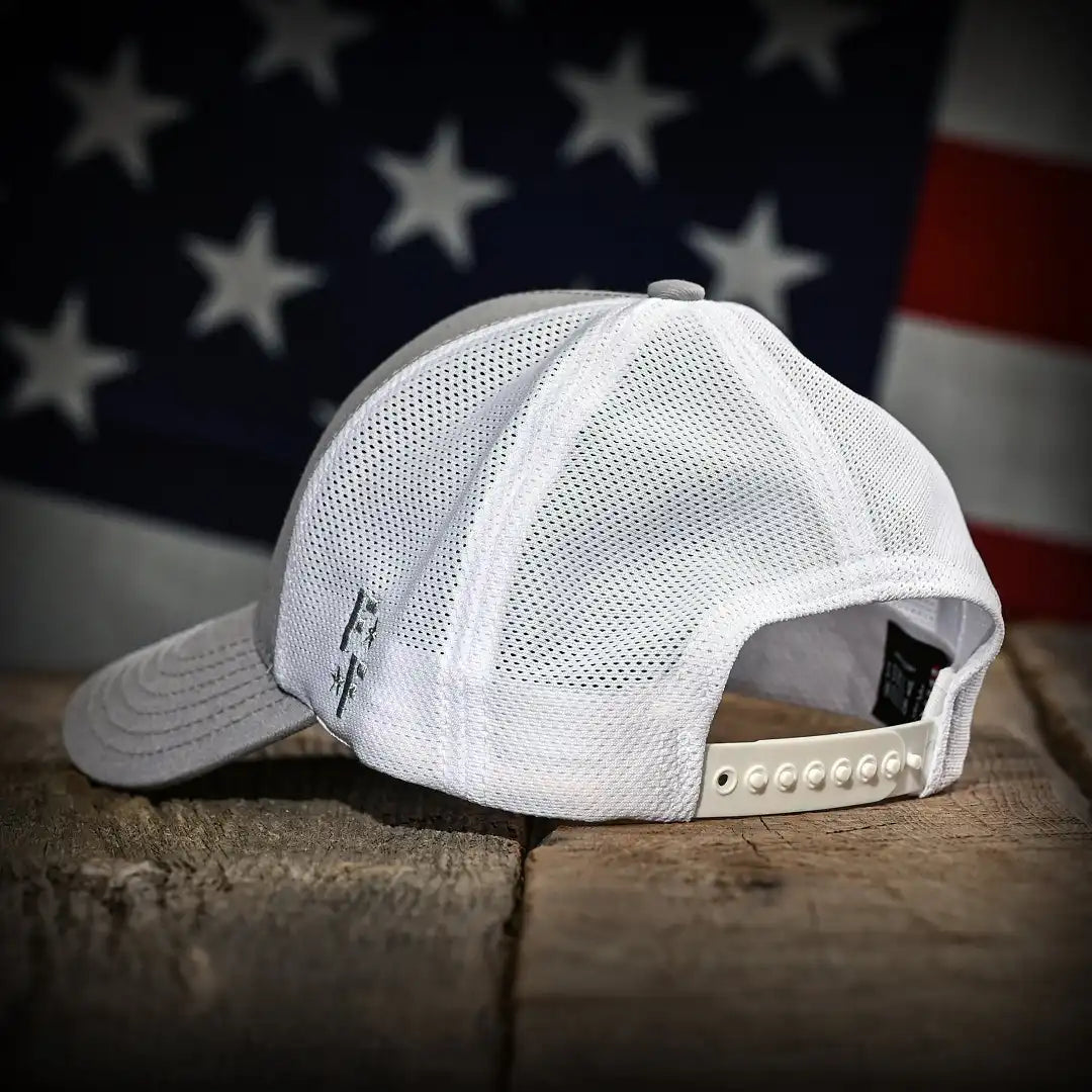 Gray & White Mesh-Back American Flag Trucker Hat