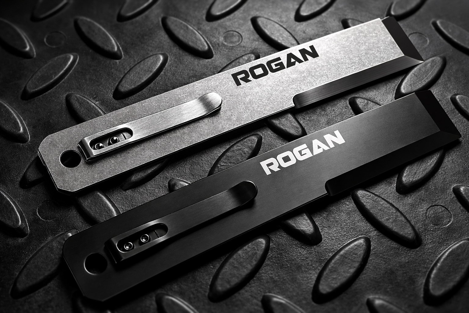 Rogan Pocket Tool RPT pry bar shown in Stone Wash and Black Oxide finishes