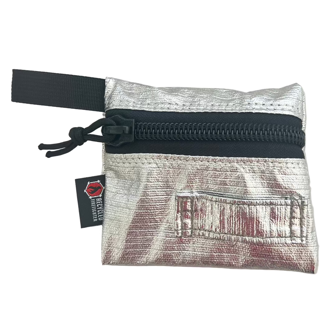 Vintage Bunker Gear - Silver Flat Zippered Gear Pouch - Small Recycled Firefighter