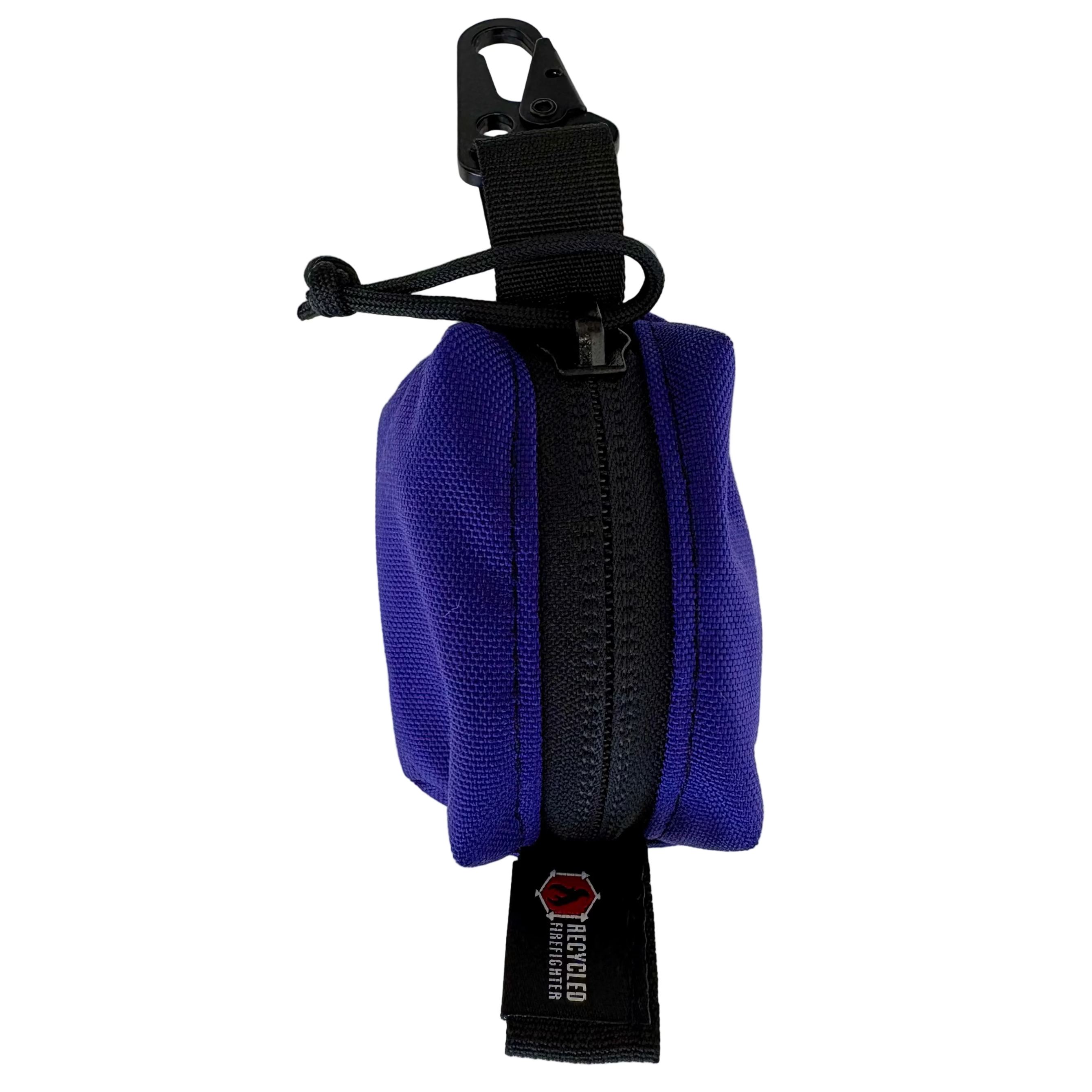 Hot Shot Scout Keychain Pouch in Purple — solid purple with black drawstring and zipper. USA-made compact EDC pouch by Recycled Firefighter, clips to keys or pack.