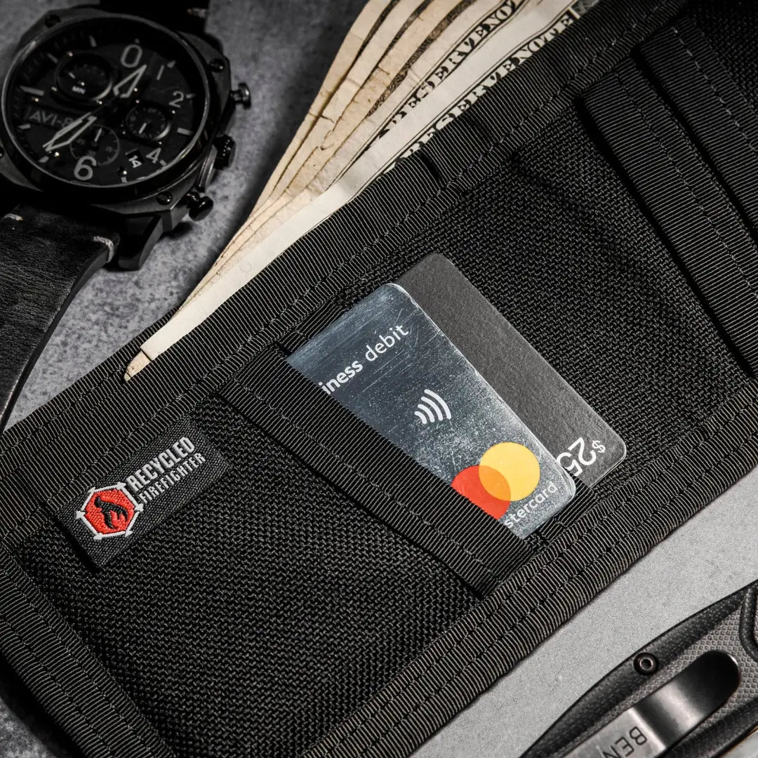 The black fire hose edition Lieutenant Wallet Firehose from Recycled Firefighter. Tactical quality designed for demanding professionals.