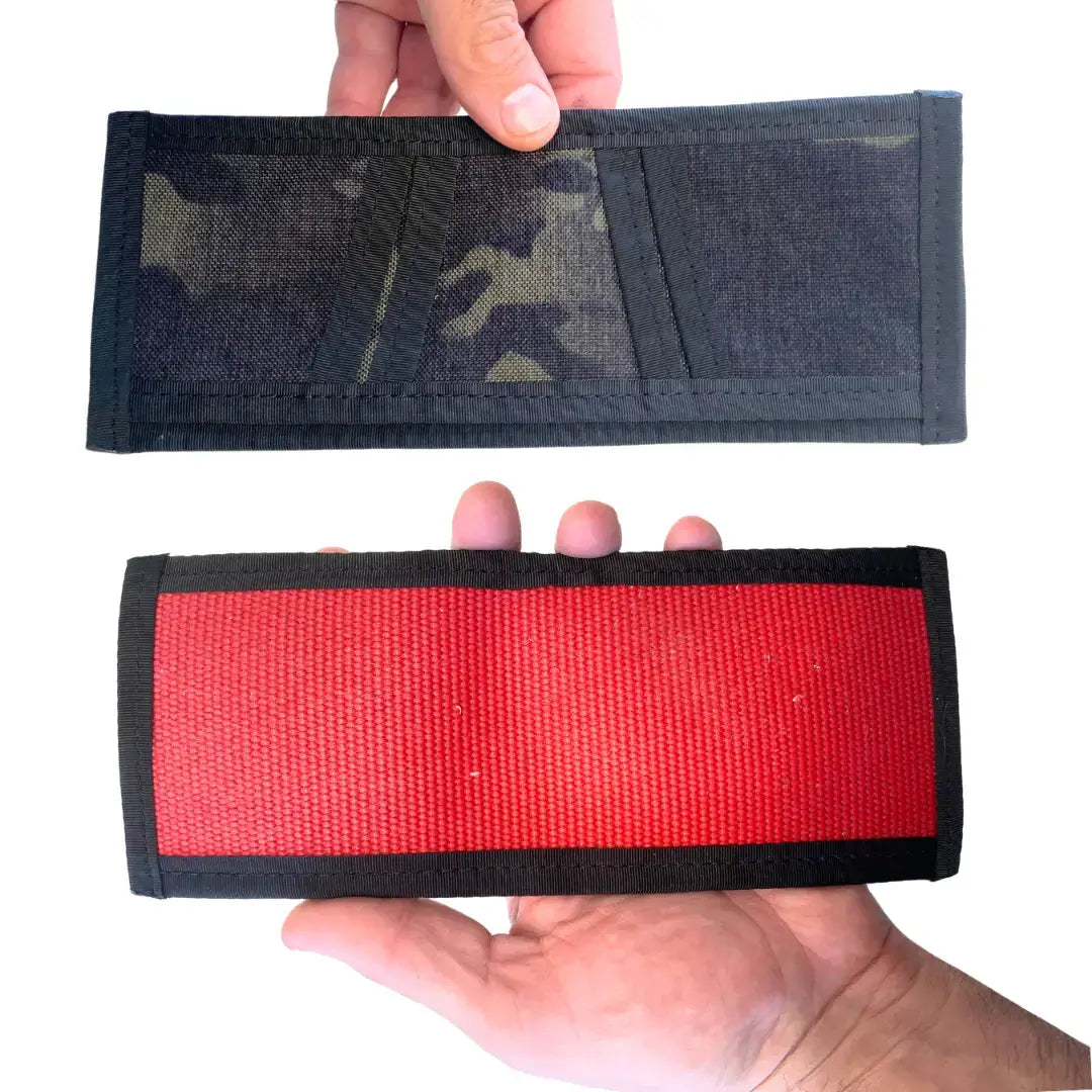 Recycled Firefighter presents the Lieutenant Wallet Firehose in red fire hose multicam black. Professional design meets everyday durability.