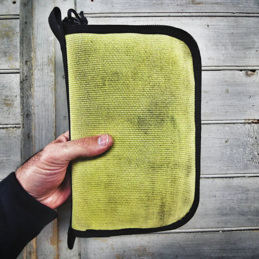 Recycled Firefighter's Vintage Yellow and Black Major Dopp Bag Large. Quality tactical gear built for demanding professional use.