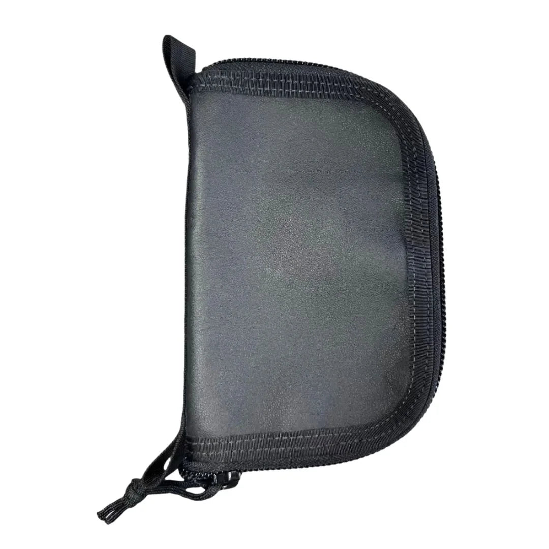 Black Leather and Black Major Dopp Bag Small by Recycled Firefighter. Quality tactical gear celebrating first responder heritage.