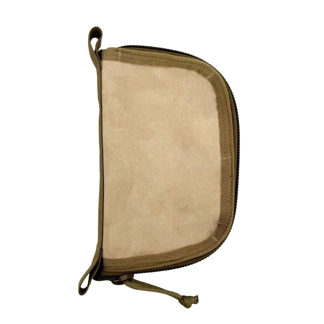 The Tan Leather and Coyote edition Major Dopp Bag Small from Recycled Firefighter. Tactical quality designed for demanding professionals.