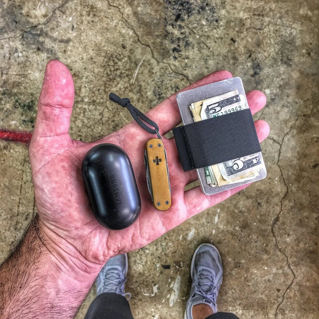 Minimalist Elastic Card Band Wallet by Recycled Firefighter. Quality tactical gear celebrating first responder heritage.