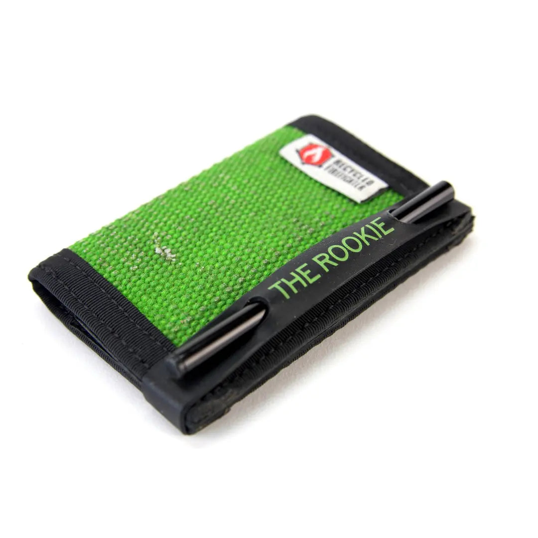 The Green and Black Rookie Wallet Band from Recycled Firefighter. Tactical quality meets professional design standards.