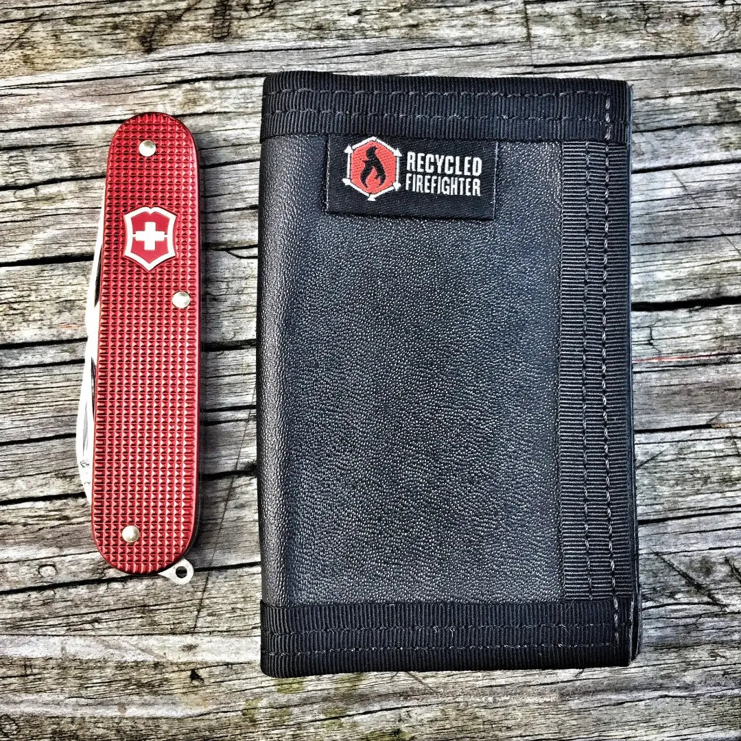 Rookie Wallet Combat Boot Leather from Recycled Firefighter. Durable gear designed for first responders and tactical professionals.