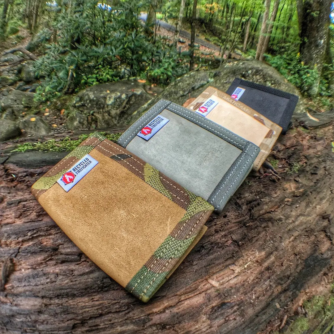 Rookie Wallet Combat Boot Leather from Recycled Firefighter. Durable gear designed for first responders and tactical professionals.